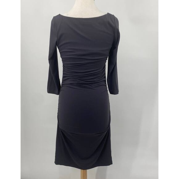 Susana Monaco Dress Ruched Bodycon Long Sleeves Boat Neck Stretchy Grey Womens L - Picture 5 of 8